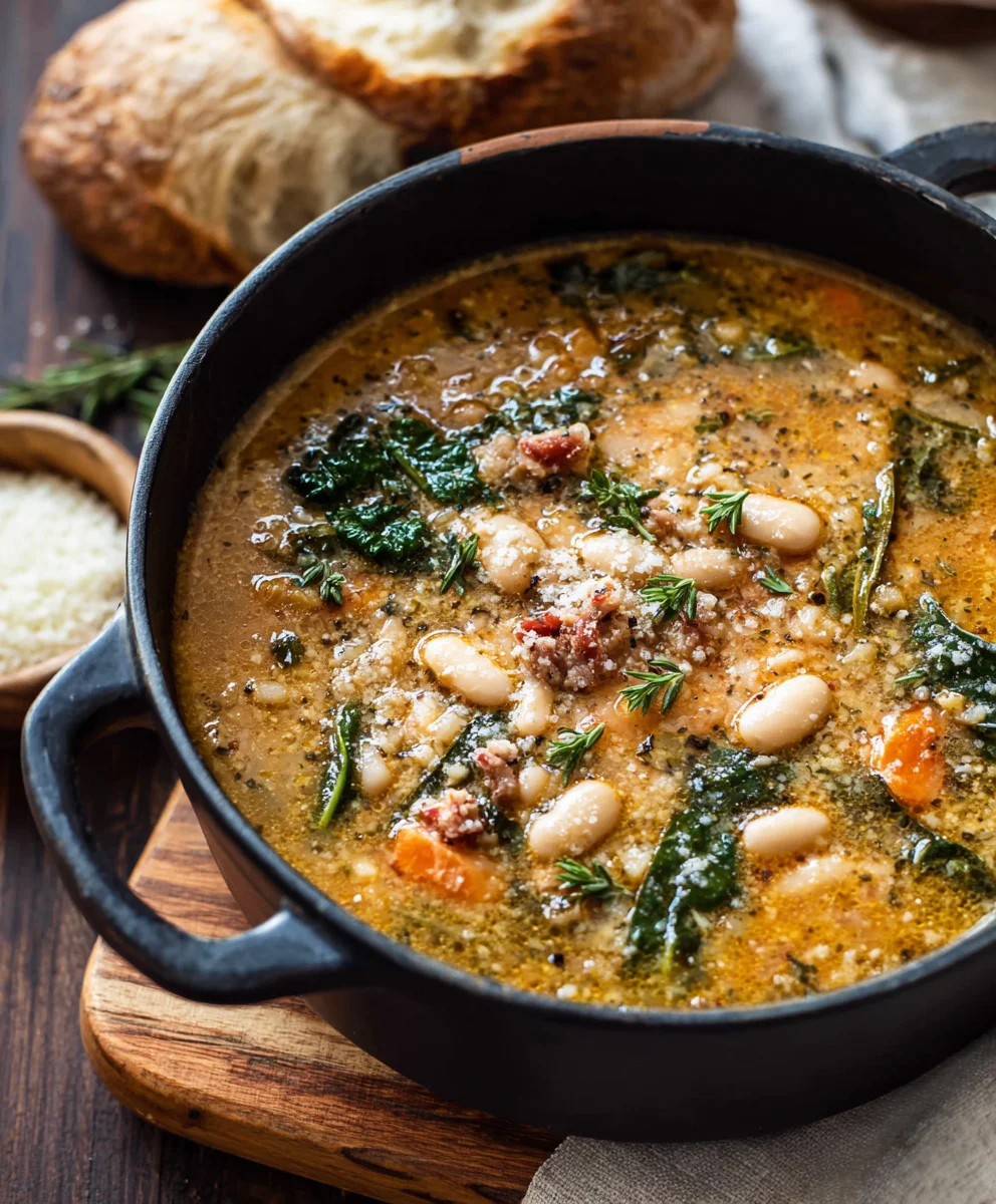 Hearty Tuscan White Bean Soup- Flavorful & Cozy