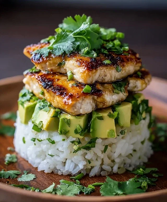 Delicious Honey Lime Chicken & Avocado Rice Stack Recipe