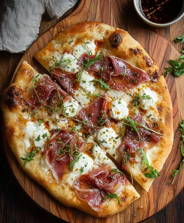 White Pizza with Beef Beef Prosciutto & Hot Honey