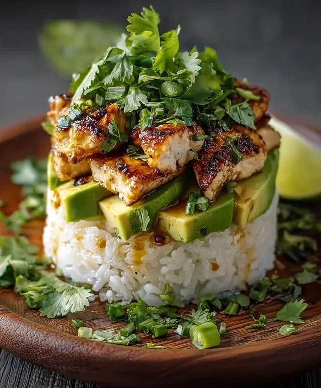 Delicious Honey Lime Chicken & Avocado Rice Stack Recipe