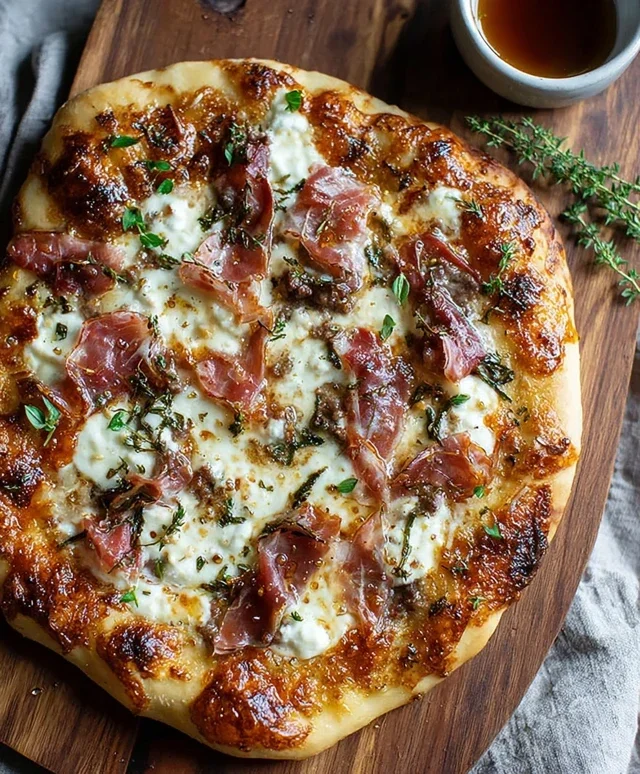 White Pizza with Beef Beef Prosciutto & Hot Honey