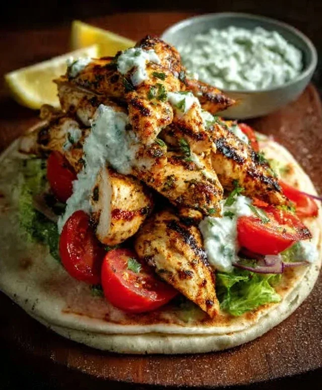 Greek Chicken Gyros with Lemon-Herb Marinade and Tzatziki