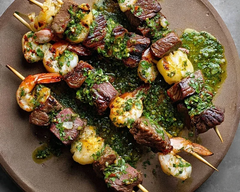 Surf and Turf Kabobs with Chimichurri Sauce