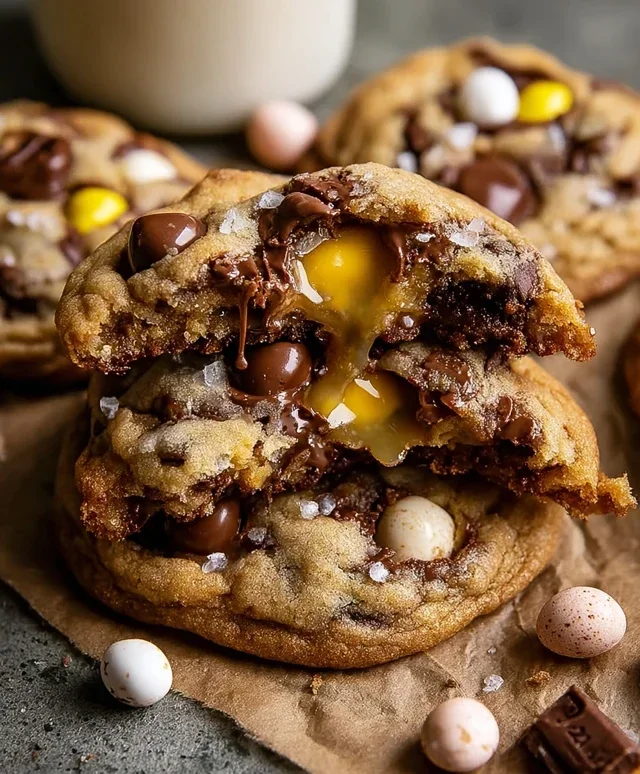 Brown Butter Cadbury Creme Egg Chocolate Chip Cookies
