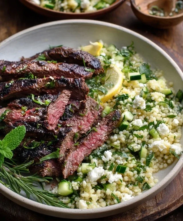 Grilled Skirt Steak with Lemon Herb Couscous Salad