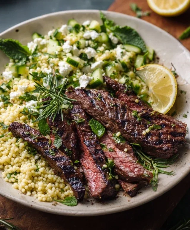 Grilled Skirt Steak with Lemon Herb Couscous Salad