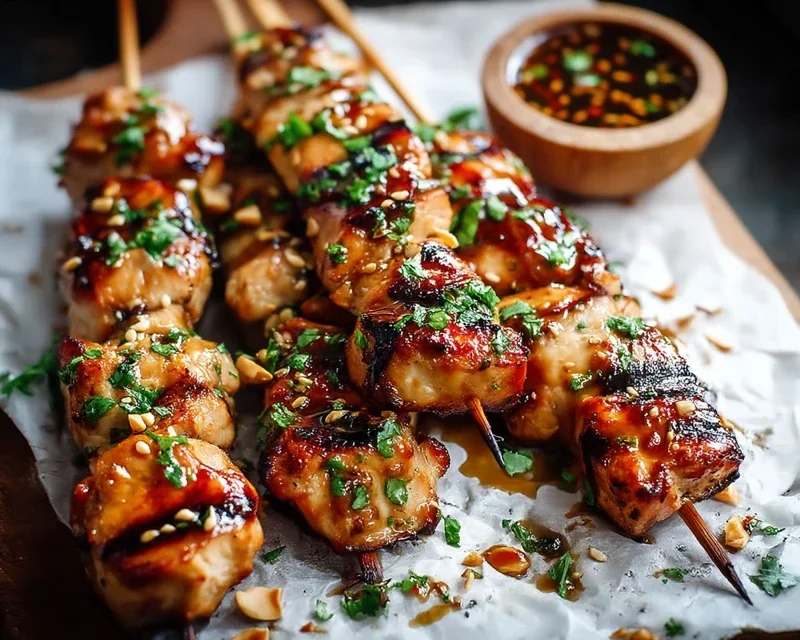 Easy Grilled Asian Chicken Skewers with Honey Garlic Sauce