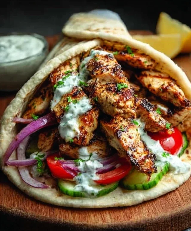 Greek Chicken Gyros with Lemon-Herb Marinade and Tzatziki