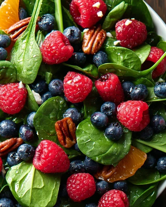 Berry Spinach Salad with Blueberries and Raspberries