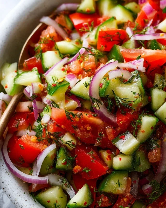 Mediterranean Salad with Cucumber, Tomato and Onion