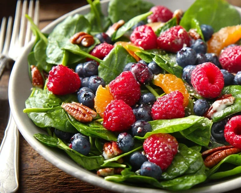 Berry Spinach Salad with Blueberries and Raspberries