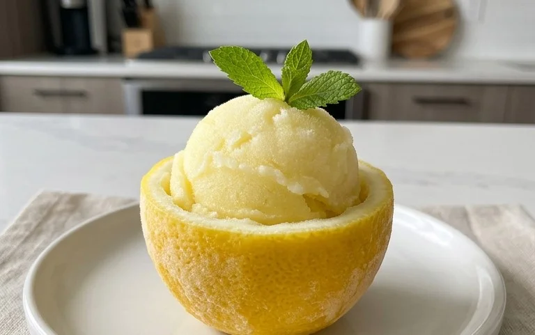 Sorbetto di Limone Dressed Up in a Frozen Lemon Shell