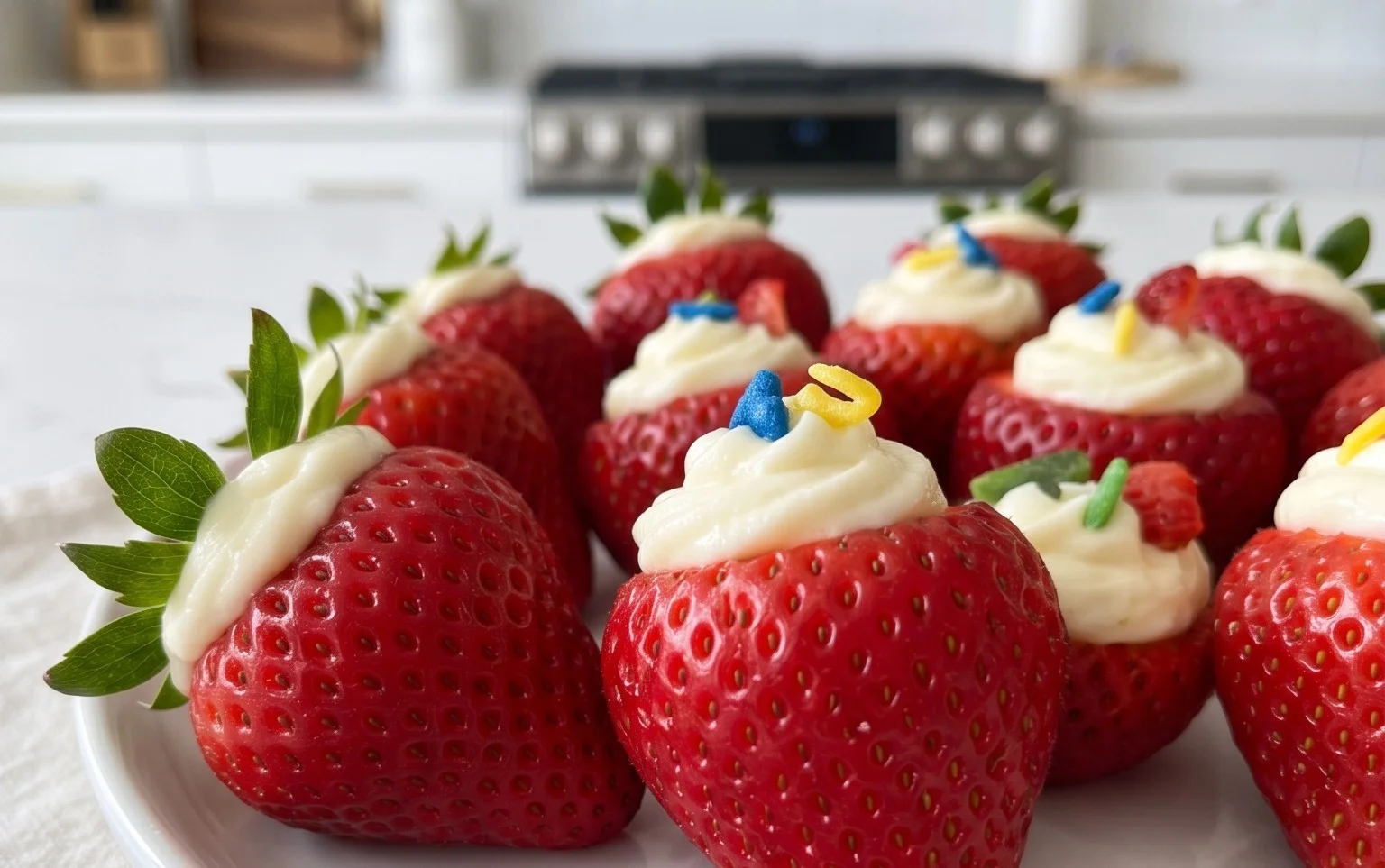 Red, White, and Blue Cheesecake Strawberries