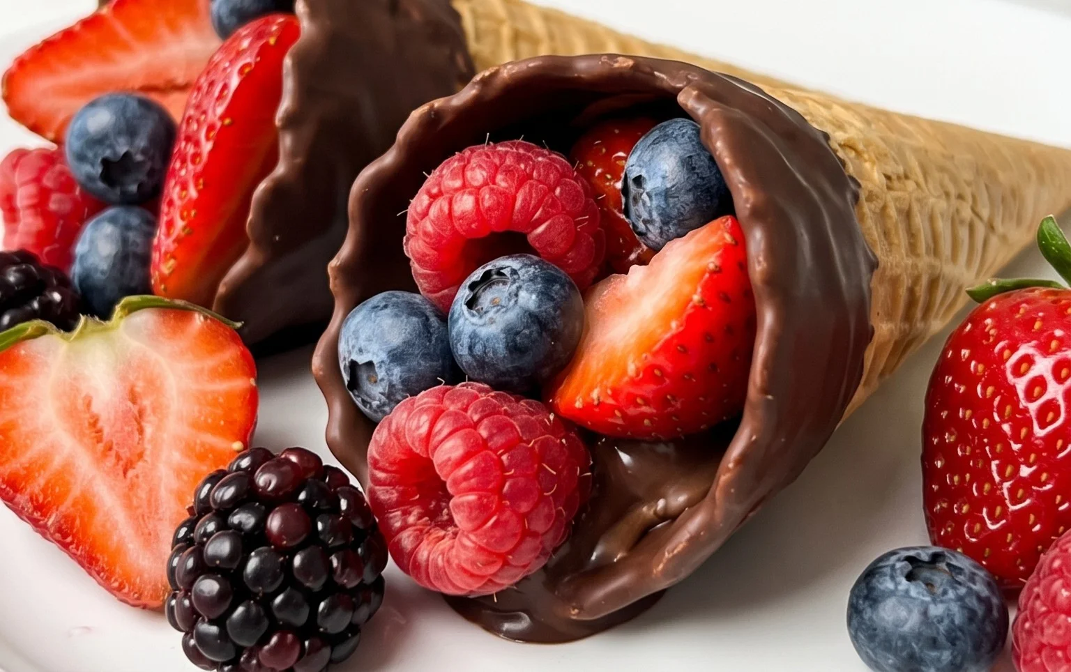 Chocolate Dipped Fruit Filled Cones
