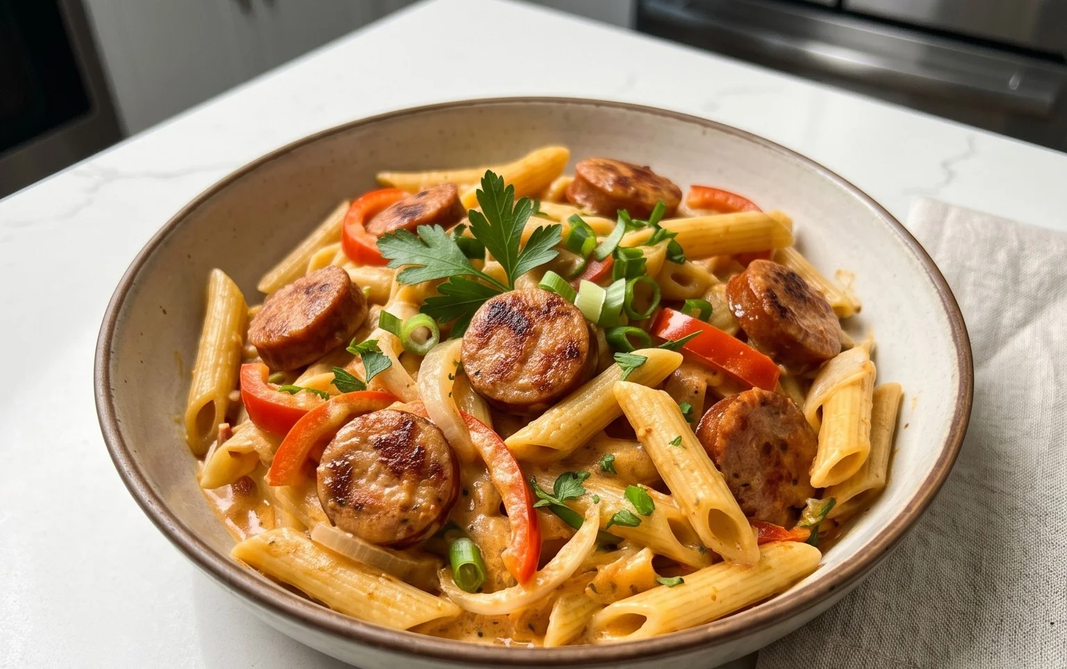 One-Pot Creamy Spicy Cajun Sausage Pasta