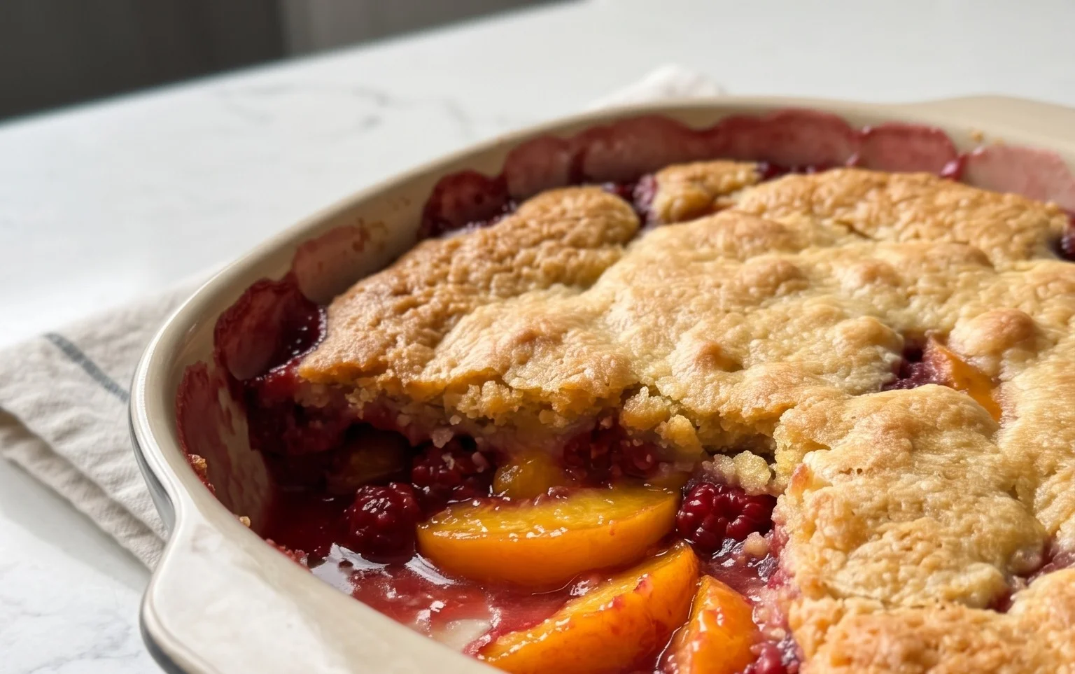 Easy Peach and Raspberry Cobbler