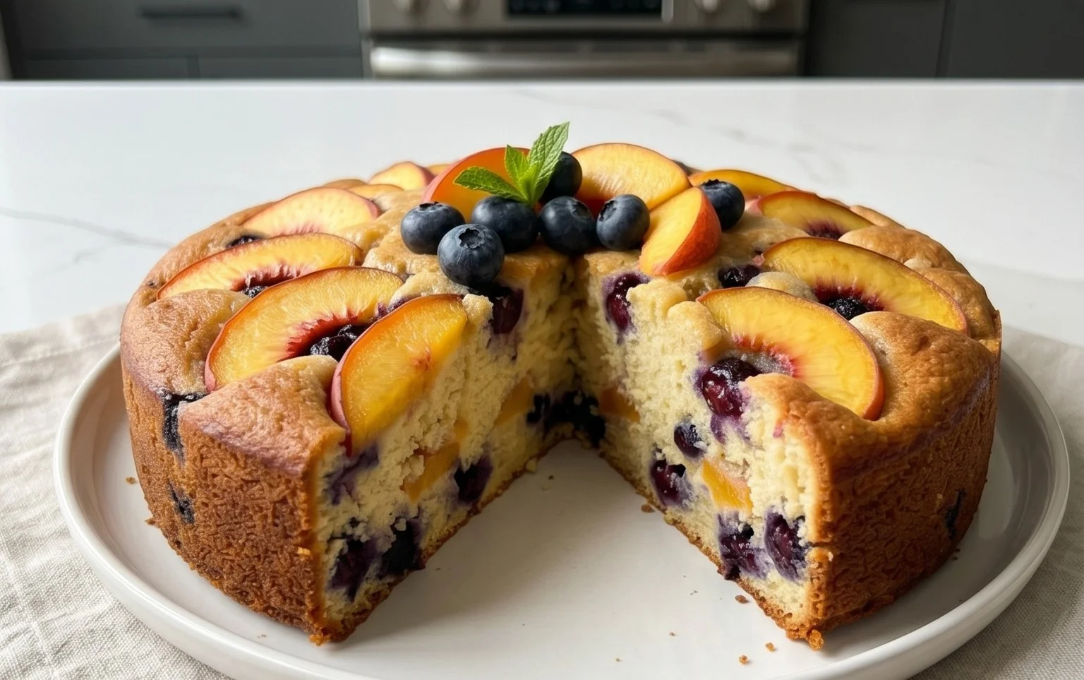 Peach and Blueberry Greek Yogurt Cake