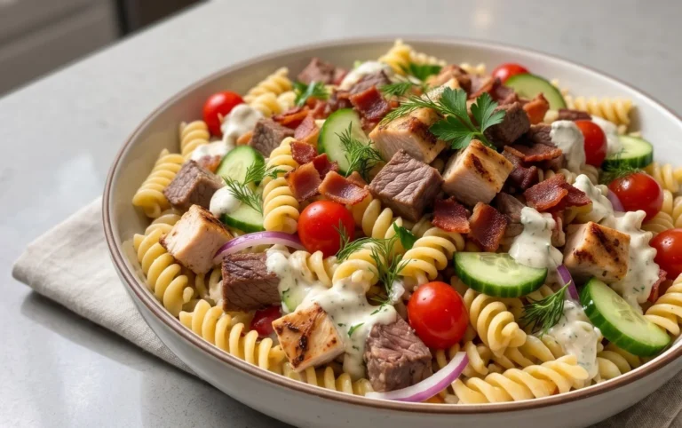 Chicken Beef Bacon Ranch Pasta Salad