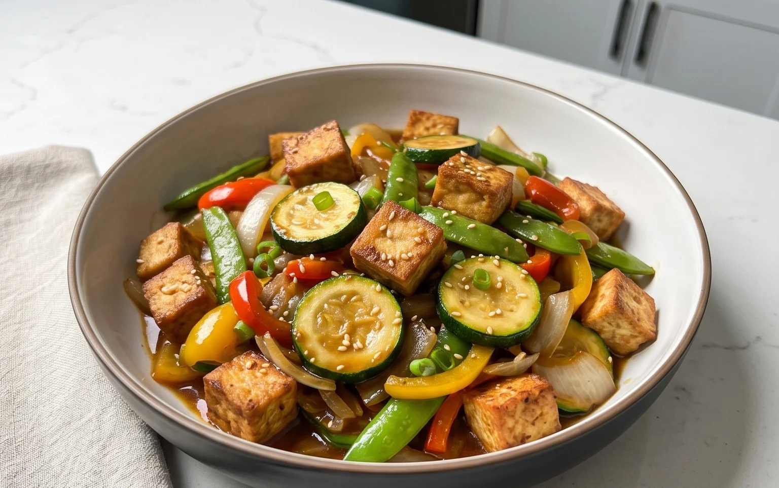 Zucchini Stir Fry With Tofu (Vegan)