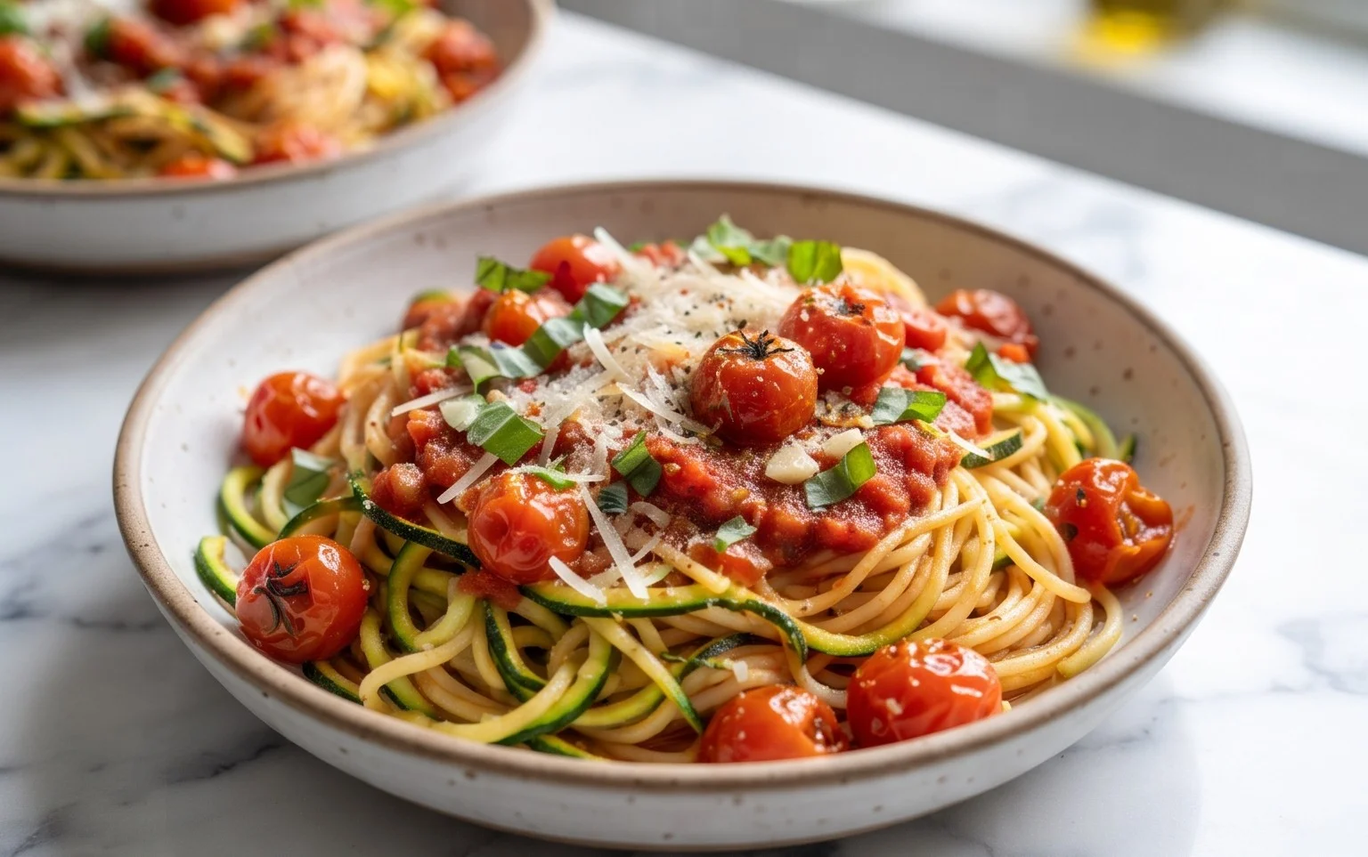Healthy Tomato Zucchini Pasta