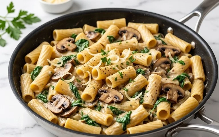 Parmesan Spinach Mushroom Pasta Skillet